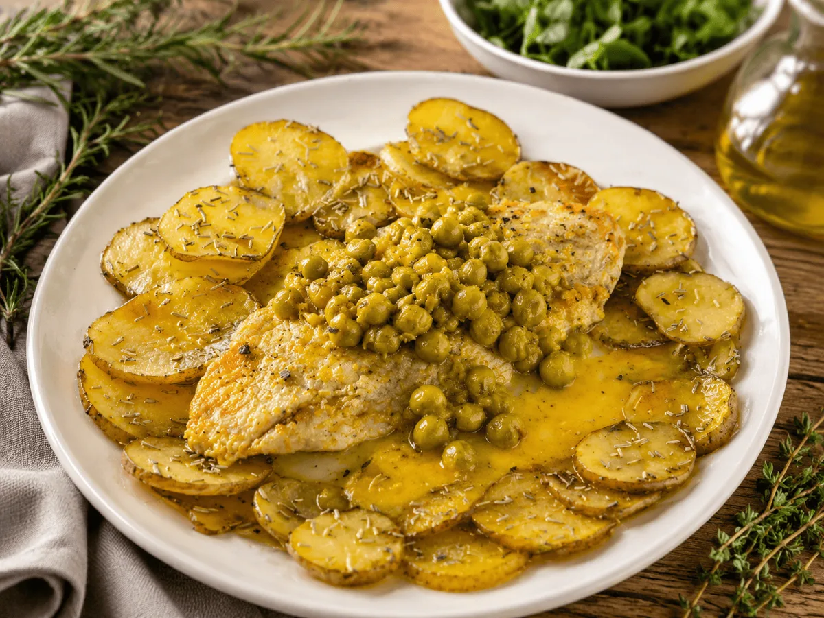 Creamy Pork with Peas and Thyme Potatoes
